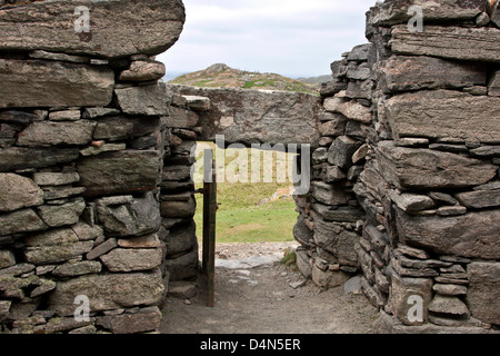 Isle of Lewis, Outer Hebrides, Scotland, Dun Carloway Broch the very low mani entry doorway. Stock Photo