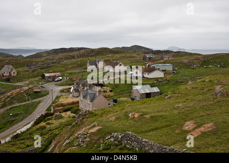 Isle of Lewis, Outer Hebrides, Scotland, Dun Carloway Broch. Villages of small cottages nestled around  Dun Carloway Stock Photo