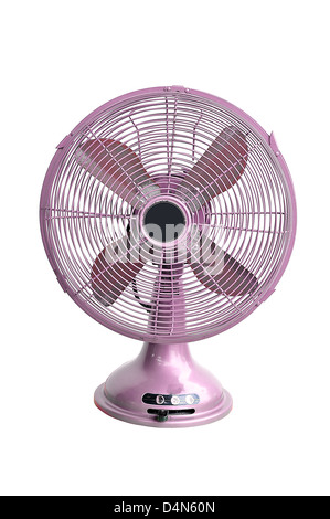 vintage pink electric fan on white background Stock Photo