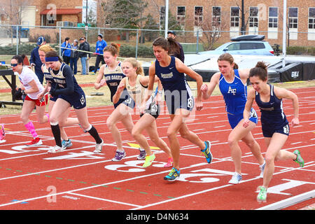 March 16, 2013 - Denver, CO, United States of America - March 16, 2013: The second heat of the women's 1500 meters starts at Potts Field at the inaugural Jerry Quiller Classic at the University of Colorado campus in Boulder. Stock Photo