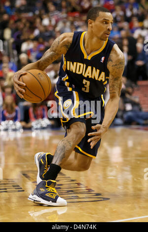 March 16, 2013: Indiana Pacers point guard George Hill (3) in action with the ball during the NBA game between the Indiana Pacers and the Philadelphia 76ers at the Wells Fargo Center in Philadelphia, Pennsylvania. The Philadelphia 76ers beat the Indiana Pacers, 98-91. Stock Photo