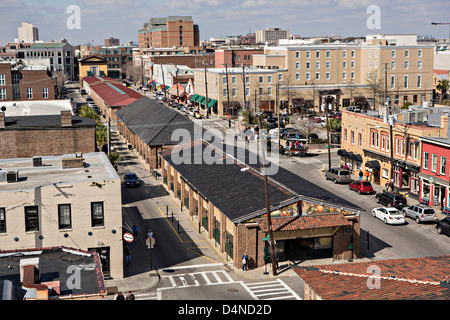 Aerial view of the Historic Charleston City Market on Market Street in Charleston, SC. Stock Photo