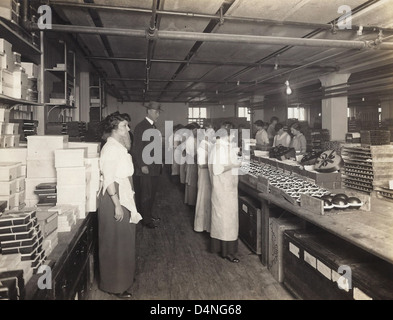 FDA inspectors, led by John Earnshaw, reviewed sanitation and working conditions at a candy factory in Baltimore, Maryland, specifically focusing on chocolate Easter eggs. The inspection aimed to ensure proper food safety practices. Stock Photo