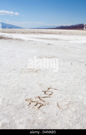 Heart drawn and the word Love written in the salt at Bad Water basin, Death Valley, California, USA Stock Photo