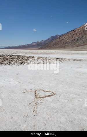 Heart drawn in the salt at Bad Water basin, Death Valley, California, USA Stock Photo