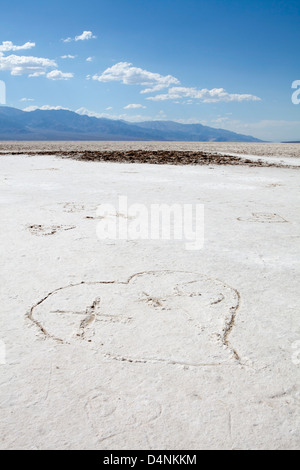 Heart drawn in the salt at Bad Water basin, Death Valley, California, USA Stock Photo