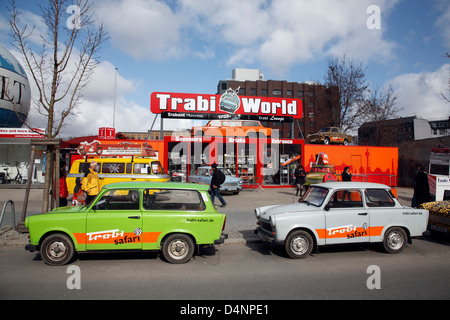 Trabant cars outside Trabi World museum at Zimmerstrasse used for city sightseeing tours in Berlin, Germany Stock Photo