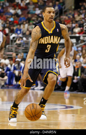 March 16, 2013: Indiana Pacers point guard George Hill (3) in action with the ball during the NBA game between the Indiana Pacers and the Philadelphia 76ers at the Wells Fargo Center in Philadelphia, Pennsylvania. The Philadelphia 76ers beat the Indiana Pacers, 98-91. Stock Photo