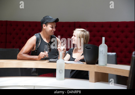 Young couple wine tasting at Van Loveran Wine Estate in the Robertson area South Africa Stock Photo