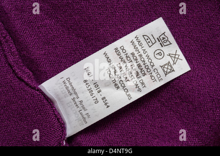 label washing jumper instructions alamy