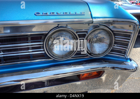 A classic Chevrolet Chevelle muscle car front grill and headlights close up. Stock Photo