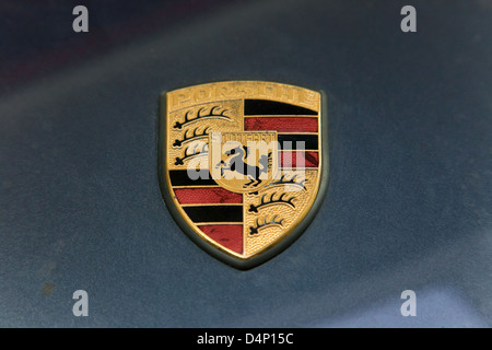 Berlin, Germany, Porsche emblem on the hood Stock Photo