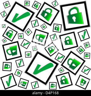 green check box with check mark and padlock Stock Photo