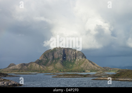 Torghatten Mountain at the coast of Norway Stock Photo