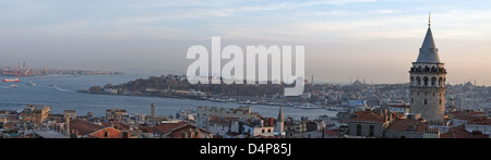 Istanbul, Turkey, overlooking the Galata Tower and Golden Horn bay Stock Photo