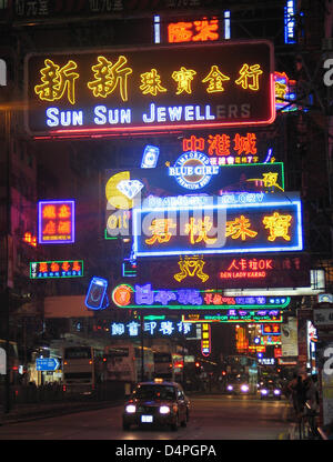 (file) - The file picture dated 25 October 2008 shows neon signs on Kimberley Road in the district Kowloon in Hong Kong, China. Photo: Frank Baumgart Stock Photo