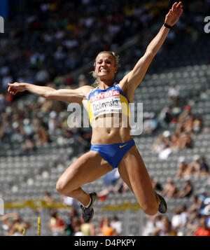 Ukrainian Nataliya Dobrynska shown in action during the long jump