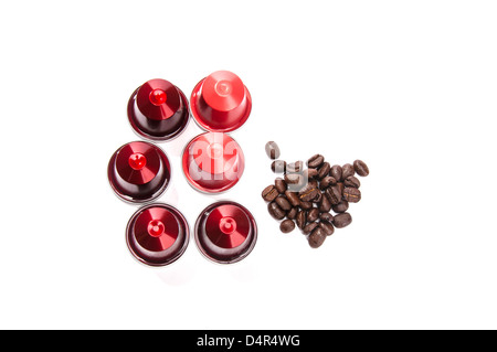 Coffee pods with coffee beans Stock Photo