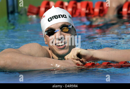 German swimmer Paul Biedermann seen after his heat of the men?s 400m freestyle competition at the FINA Swimming World Championships in Rome, Italy, 26 July 2009. Biedermann finished his heat first and qualified for the final. Photo: Bernd Thissen Stock Photo