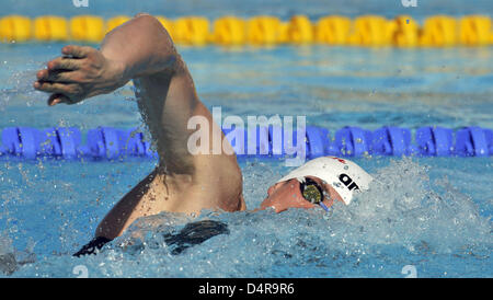 German swimmer Paul Biedermann seen in action during his heat of the men?s 400m freestyle competition at the FINA Swimming World Championships in Rome, Italy, 26 July 2009. Biedermann finished his heat first and qualified for the final. Photo: Bernd Thissen Stock Photo