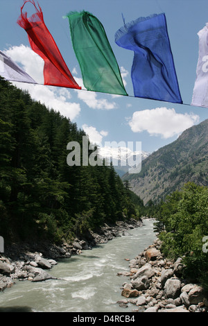 The Bhagirathi River, a main tributary to the Ganges, at Harsil. Stock Photo