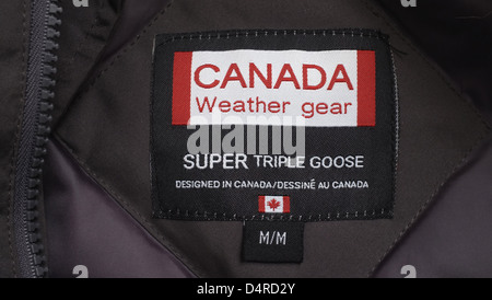 A Label inside a Super Triple Goose winter jacket. The Canadian Press Images/Lee Brown Stock Photo