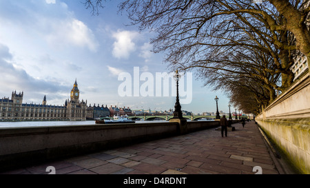 Westminster from the river path in a sunny and cloudy day Stock Photo