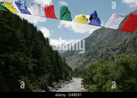 The Bhagirathi River, a main tributary to the Ganges, at Harsil. Stock Photo