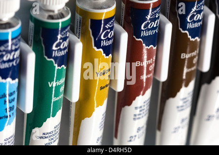 A range of basic oil painting tubes of paints Stock Photo