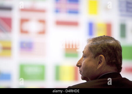 A handout released by motorsport governing body FIA on 23 October 2009 sees FIA?s new President, French Jean Todt smiling after delivering a speech after his election in Paris, France. Long-time chief of Scuderia Ferrari Jean Todt was elected new FIA President succeeding Max Mosley. Photo: FIA / HANDOUT / EDITORIAL USE ONLY Stock Photo