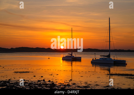 Sunset over the estuary of the rivers Esk and Irt at Ravenglass in the Lake District Cumbria England Stock Photo
