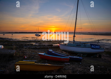 Sunset over the estuary of the rivers Esk and Irt at Ravenglass in the Lake District Cumbria England Stock Photo