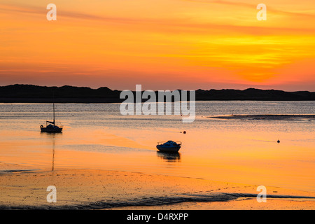 Sunset over the estuary of the rivers Esk and Irt at Ravenglass in the Lake District Cumbria England Stock Photo