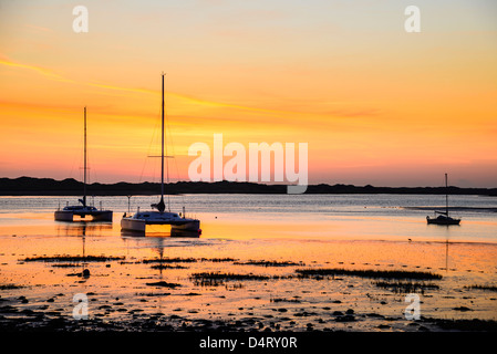 Sunset over the estuary of the rivers Esk and Irt at Ravenglass in the Lake District Cumbria England Stock Photo