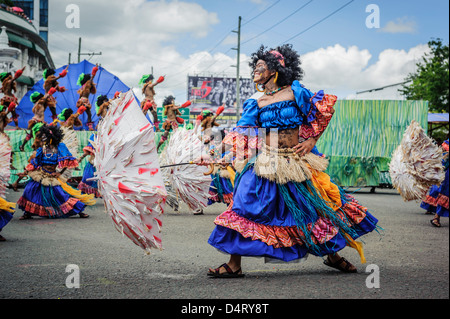 Participants of the dance contest during the celebration of Dinagyang in homage to 'The Santo Niño', Iloilo, Philippines Stock Photo