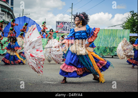 Participants of the dance contest during the celebration of Dinagyang in homage to 'The Santo Niño', Iloilo, Philippines Stock Photo