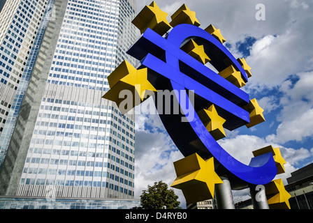 Euro symbol in front of the European Central Bank, Frankfurt, Germany, Europe Stock Photo
