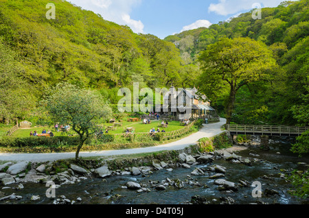 Watersmeet House tea room on the bank of the East Lyn River near Lynmouth, Devon, England. Stock Photo