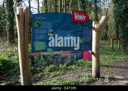 An information sign in Tehidy country park near Camborne, Cornwall, UK Stock Photo