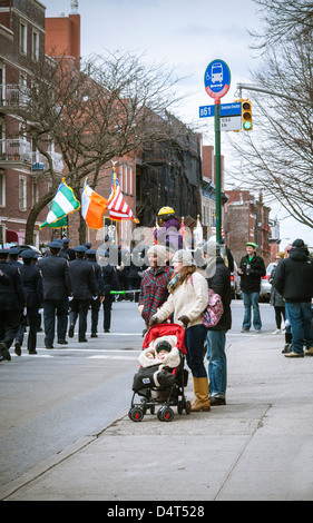 St. Patrick's Day at the Irish-American Parade in the Park Slope neighborhood of Brooklyn in New York Stock Photo