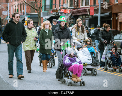 St. Patrick's Day at the Irish-American Parade in the Park Slope neighborhood of Brooklyn in New York Stock Photo