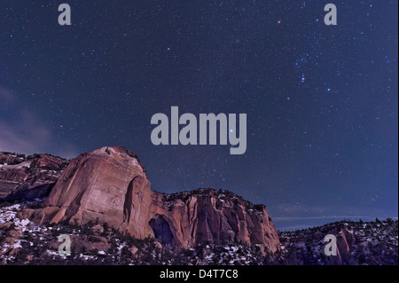 The famous La Ventana arch with the Orion constellation rising above, El Malpais National Monument, New Mexico. Stock Photo