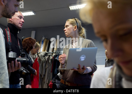 Tallinn, Estonia, fashion designer Reet Aus at the photo shoot of the last collection Stock Photo