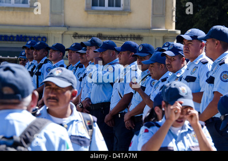 Auxiliary Police assembling in the Zocalo to provide crowd control for the Noche de Rabanos festival, December 23, 2012 Stock Photo