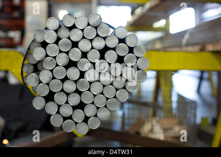 Close up of metal pipes in plant Stock Photo