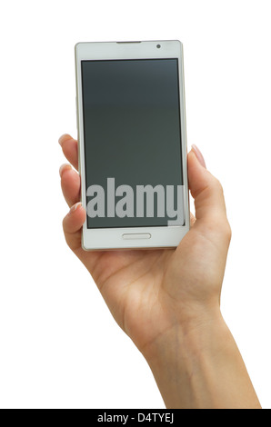 Hand holding mobile smart phone with blank screen Stock Photo