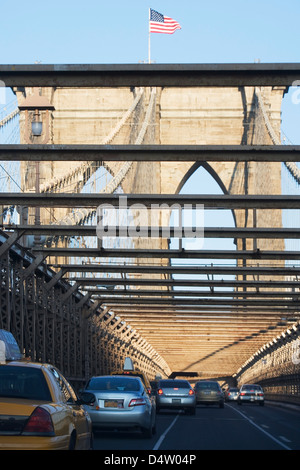 Traffic on Brooklyn Bridge Stock Photo