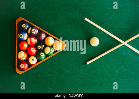 Balls arranged on pool table Stock Photo