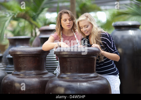 Woman shopping for planters Stock Photo