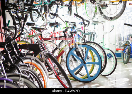 Bicycles for sale in shop Stock Photo